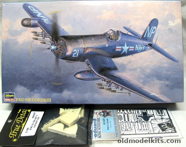 Hasegawa 1/48 Vought F4U-5N Corsair + True Details Cockpit / Eduard PE - US Navy VC-3 Det. D Korea July 1953 / VMF(N)-513 Korea 1951 (F4U5N), JT75 plastic model kit